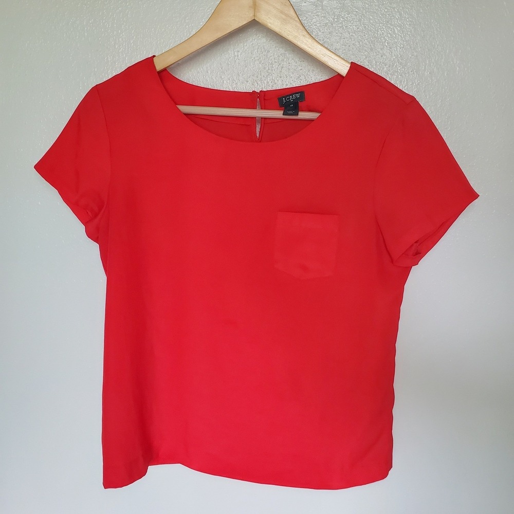 J.Crew Red Short Sleeve‎ Top Blouse Women's XS Career Casual Pocket Tomato Girl